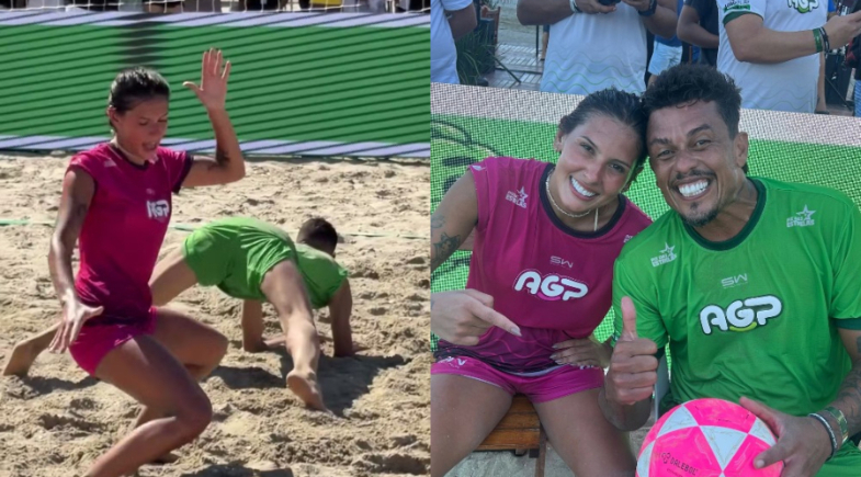 Ana Castela vence partida de futevôlei, tira onda e desce até o chão; vídeo! 