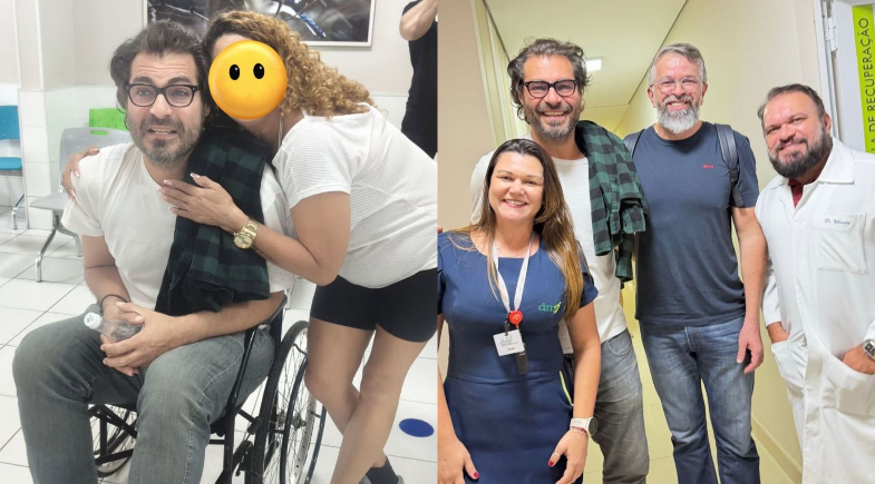 Thiago Lacerda surge de cadeira de rodas em clínica particular de Teresina