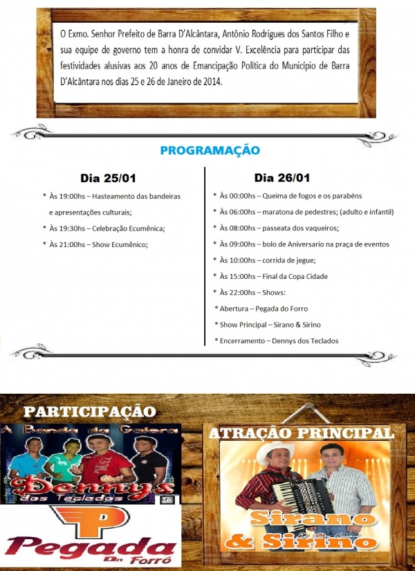 Confira a programação do 20º Aniversario da Cidade de Barra D“Alcântara - Imagem 2