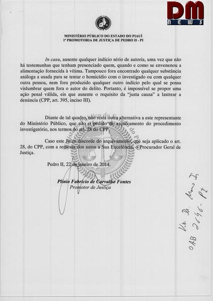 Ministério Público pede arquivamento de processo sobre envenenamento do prefeito de Domingos Mourão.