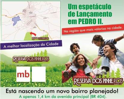 Dia 25 sábado lançamento do loteamento Reserva dos Pinheiros, aguardem.