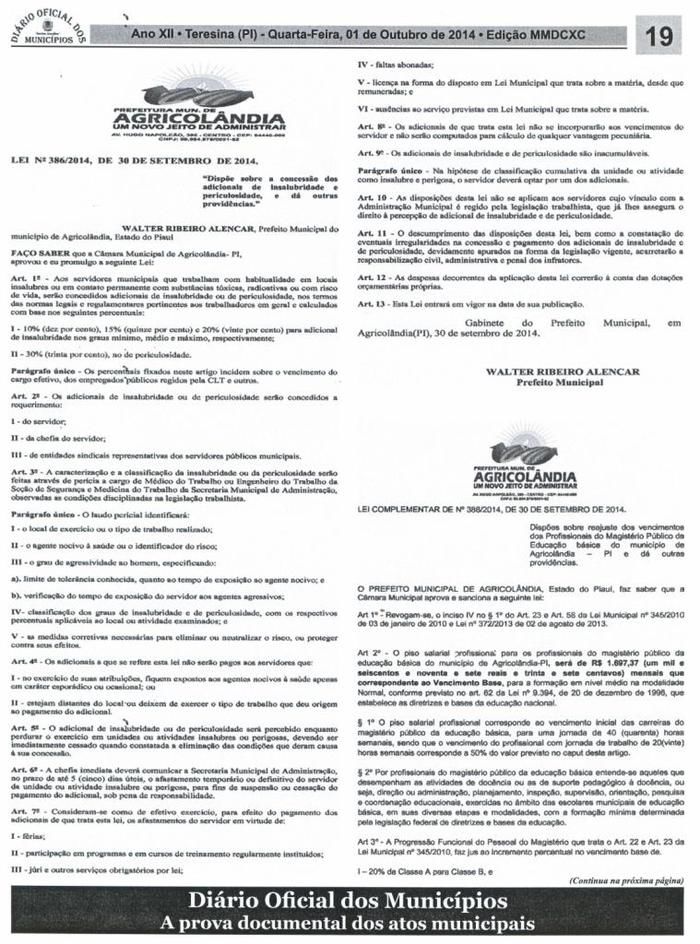 Prefeito: Walter Alencar torna Lei Municipal a Insalubridade para os Servidores da Saúde em Agricolândia  - Imagem 1