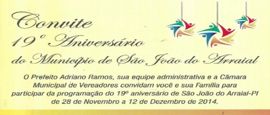 Prefeitura divulga programação do 19º Aniversário de São João Arraial