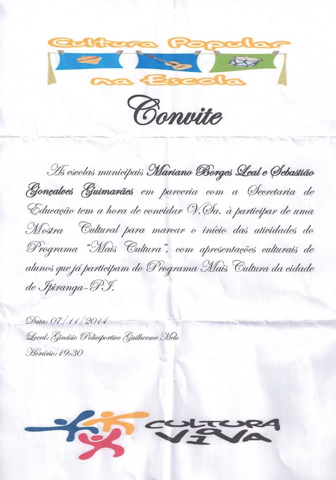 Cultura - Prefeitura iniciará Programa “Mais Cultura” em Itainópolis - Imagem 1