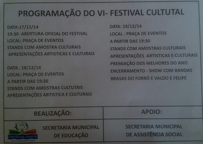 Participe do VI Festival Cultural de Capitão de Campos  - Imagem 2