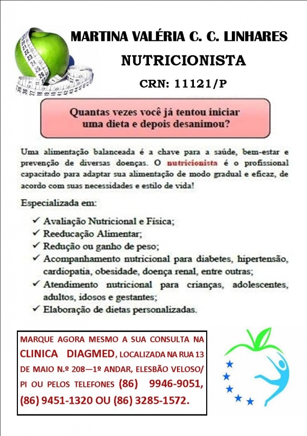 Nutricionista passa a atender na Clínica Diagmed em Elesbão Veloso - Imagem 1