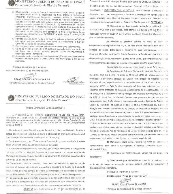 Ministério Público Estadual instaura três inquéritos civis no município de Elesbão Veloso - Imagem 2