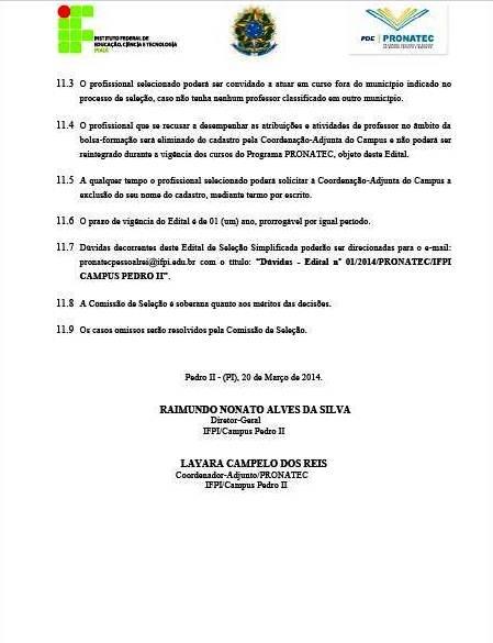 Publicado edital para seleção de professor do PRONATEC em Pedro II - Imagem 8