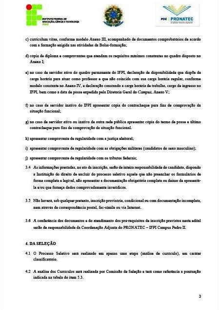 Publicado edital para seleção de professor do PRONATEC em Pedro II - Imagem 3