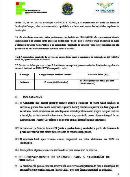 Publicado edital para seleção de professor do PRONATEC em Pedro II - Imagem 6
