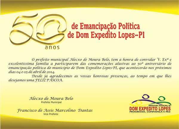 Aniversário dos 50 anos de emancipação politica de Dom Expedito Lopes – PI