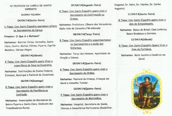 Festejos de Santo Expedito no bairro Piçarra, confira a programação   - Imagem 2