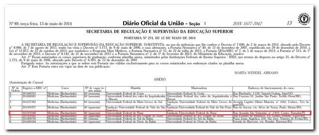 Sai portaria do MEC para curso de Medicina em Parnaíba