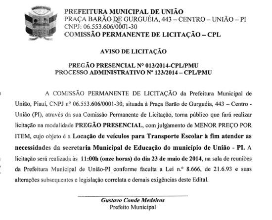Prefeitura anuncia licitação para rotas do transporte escolar em União - Imagem 1