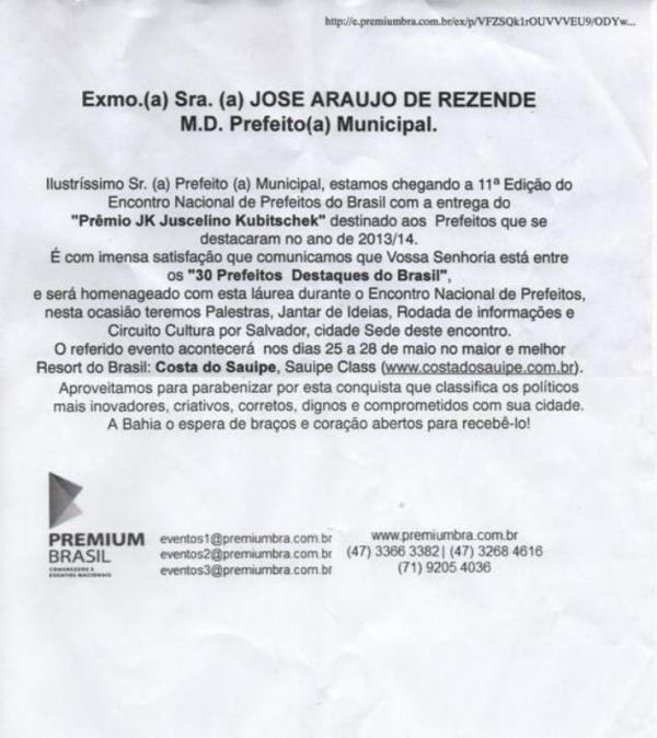 Prefeito Zé Resende é escolhido entre os trinta melhores do Brasil e receberá prêmio na Bahia - Imagem 1