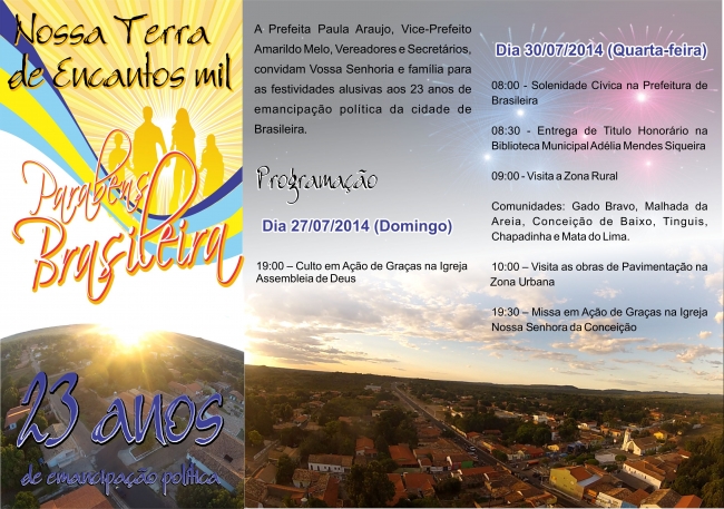 Participe da programação alusiva aos 23 anos da cidade de Brasileira - Imagem 2