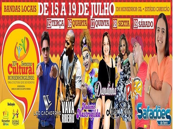               Semana Cultural de Monsenhor Gil  começa dia 15 de julho - Imagem 1