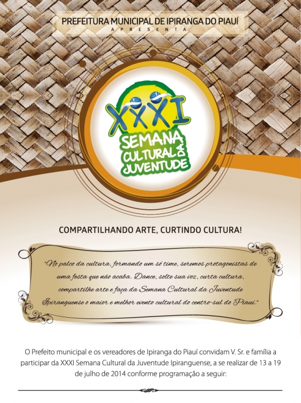 A Prefeitura Municipal de Ipiranga convida a todos para XXXI Semana Cultural da Juventude Ipiranguense - Imagem 1