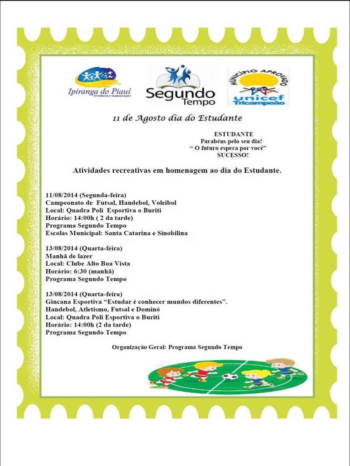 Programa Segundo Tempo Divulga Programação Para o Dia do Estudante - Imagem 1