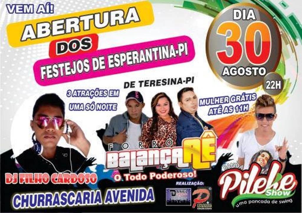 Banda Pileke Show dia 30 agosto na Churrascaria Avenida;prévia dos festejos de Esperantina