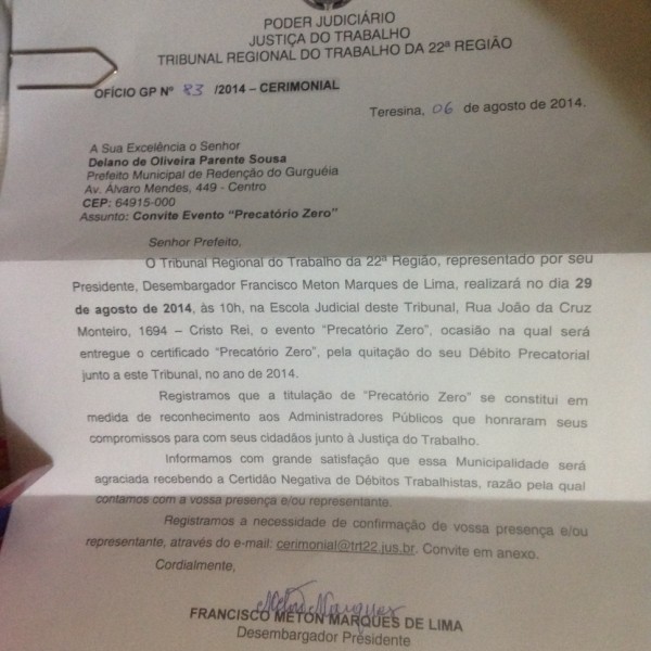 Redenção do Gurguéia entra na seleta lista de Prefeituras com Precatório Zero  - Imagem 1