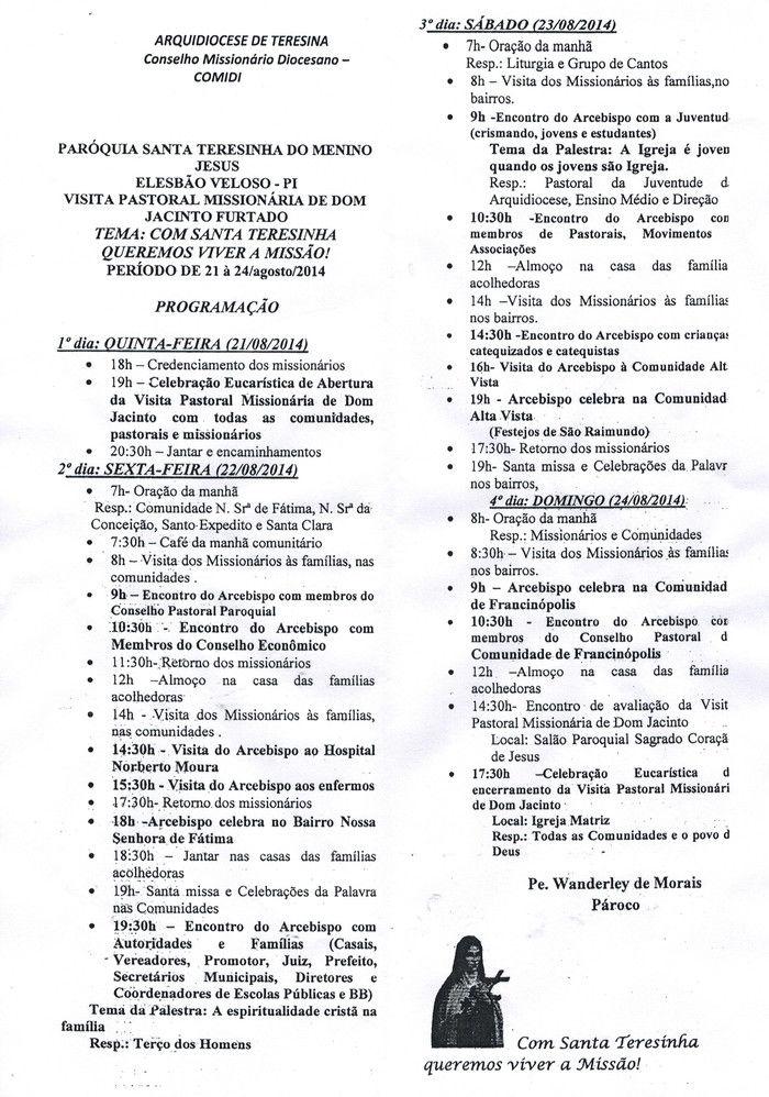 Visita Pastoral Missionária de Dom Jacinto Furtado movimenta Elesbão Veloso - Imagem 1