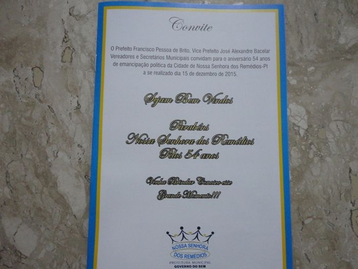 Convite da Festa de Emancipação Política de N. S. dos Remédios - Imagem 1