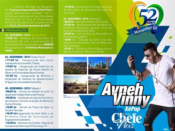Veja à programação do aniversário de “52 anos de Emancipação Política do Município de Monsenhor Gil” - Imagem 1