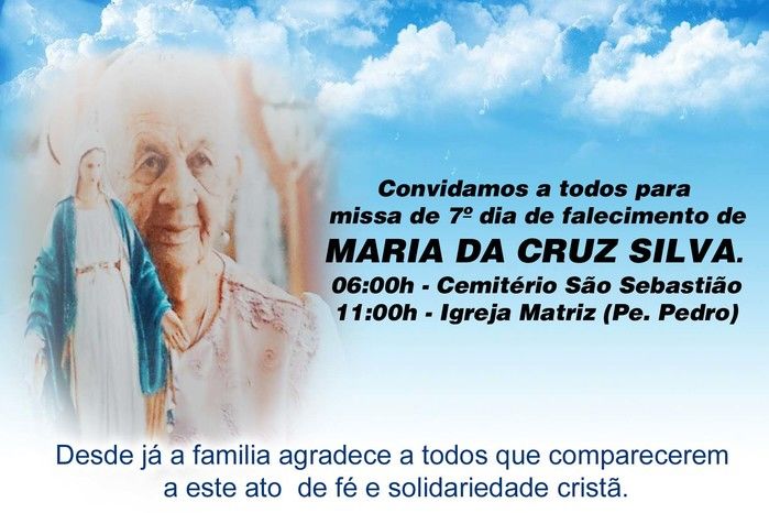 Família Silva Tibério convida todos para visita e missa de 7° dia de falecimento de Maria da Cruz - Imagem 1