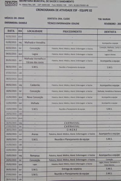 Secretária Municipal de Saúde de Amarante divulga o cronograma das equipes do PSF,PSB e PACS - Imagem 1