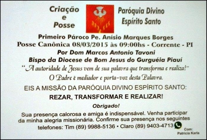 Padre redencense tomará posse de Paróquia na cidade de Corrente PI  - Imagem 2