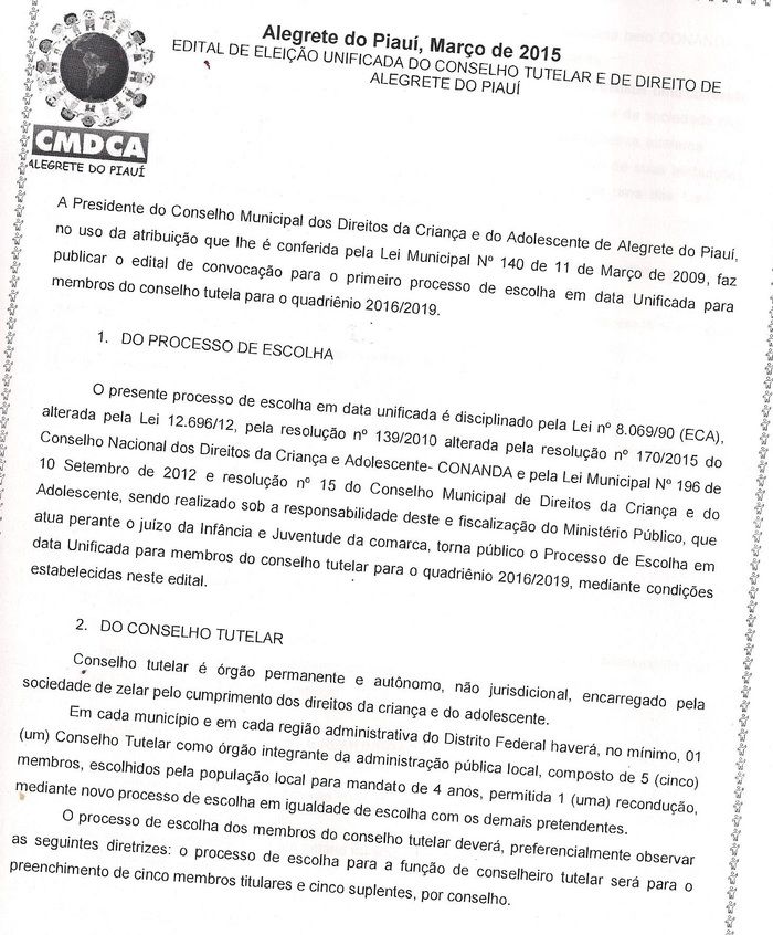 Conselho Municipal dos Direitos da Criança e do Adolescente lança edital para eleição do Conselho Tutelar de Alegrete - Imagem 1