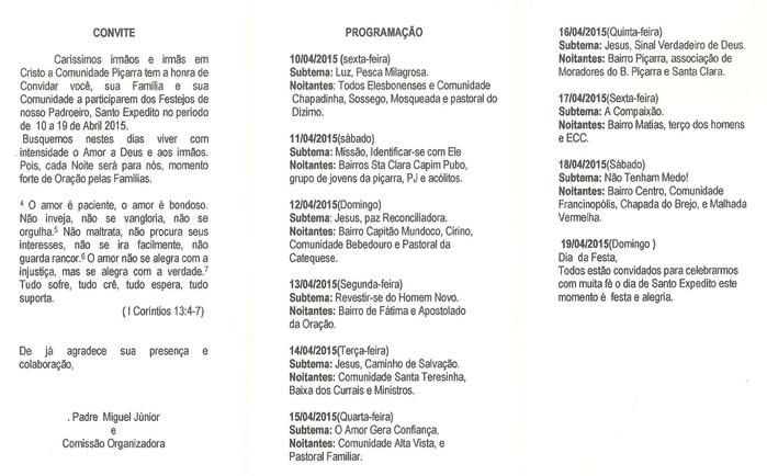 Confira a programação dos Festejos de Santo Expedito no Bairro Piçarra   - Imagem 2