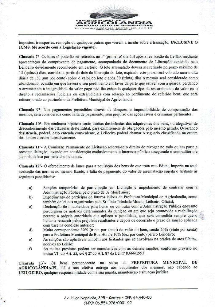 Leilão de Trator Será Feito em 03 de Julho pela Prefeitura de Agricolândia  - Imagem 2
