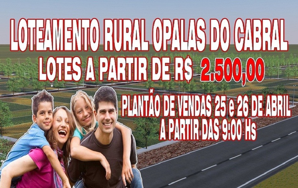 Restam poucos lotes de terra à vendas no loteamento rural Opalas do Cabral