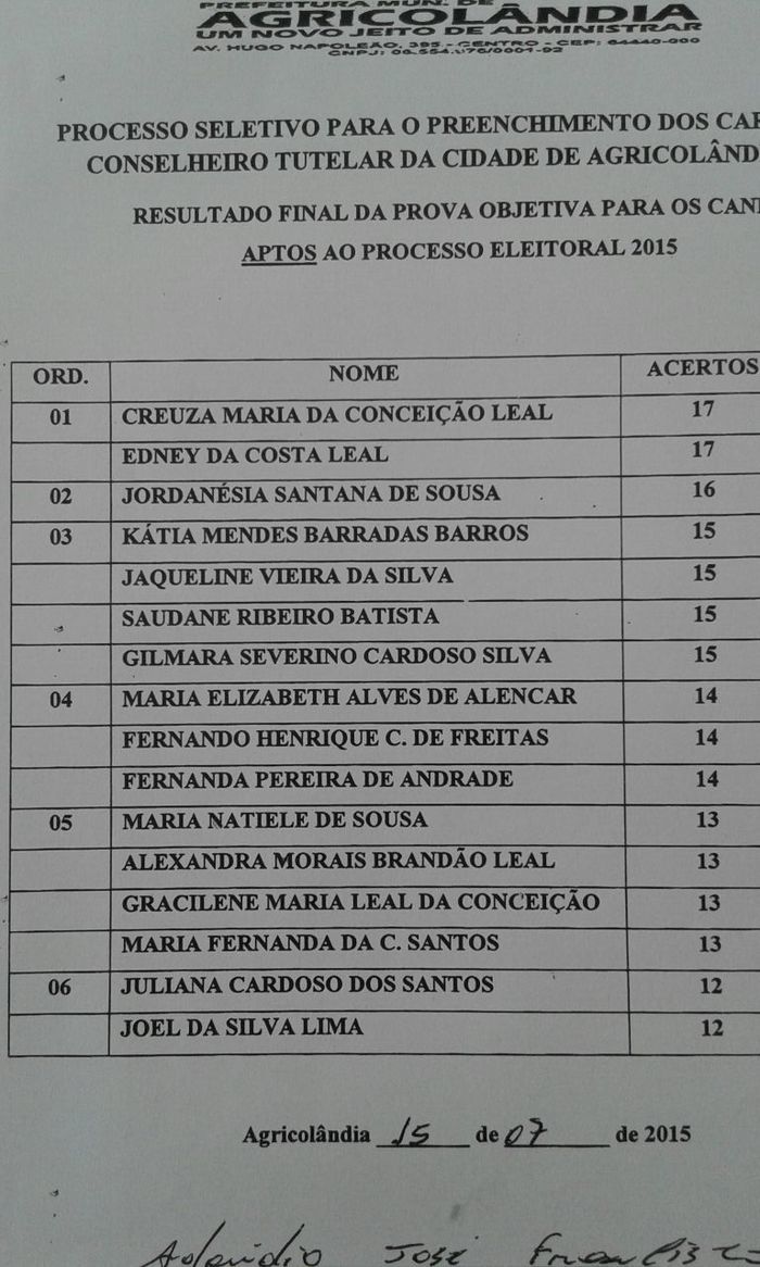 Prefeitura de Agricolândia divulga lista de aprovados para Conselho Tutelar - Imagem 1
