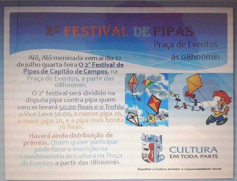 Vem aí o II Festival de Pipas e apresentações artísticas na Praça de Eventos 