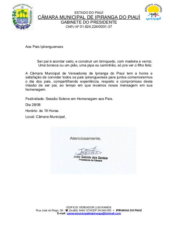 Câmara Municipal Convida Pais para Sessão Solene - Imagem 1