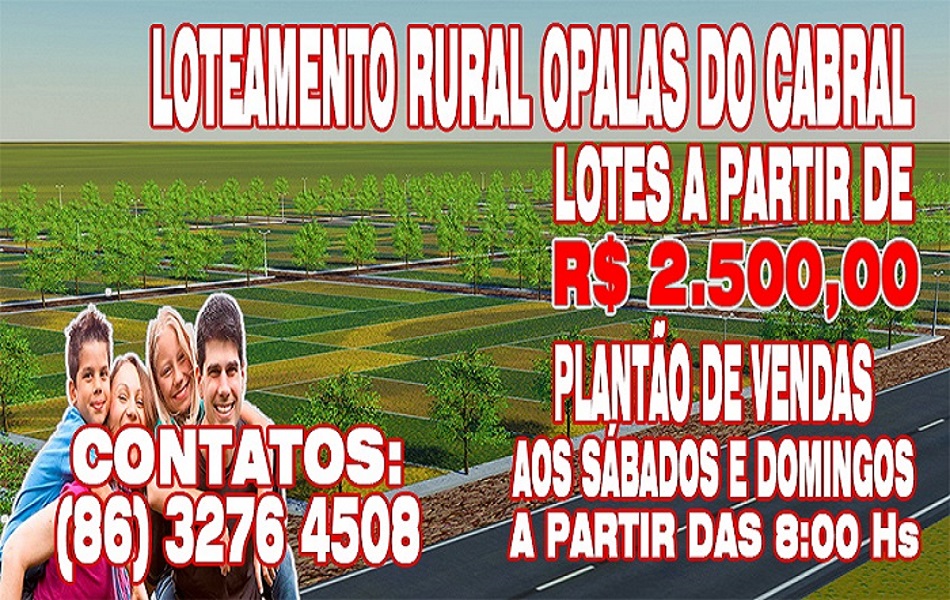 Compre já seu lote de terra no Loteamento Rural Opalas do Cabral