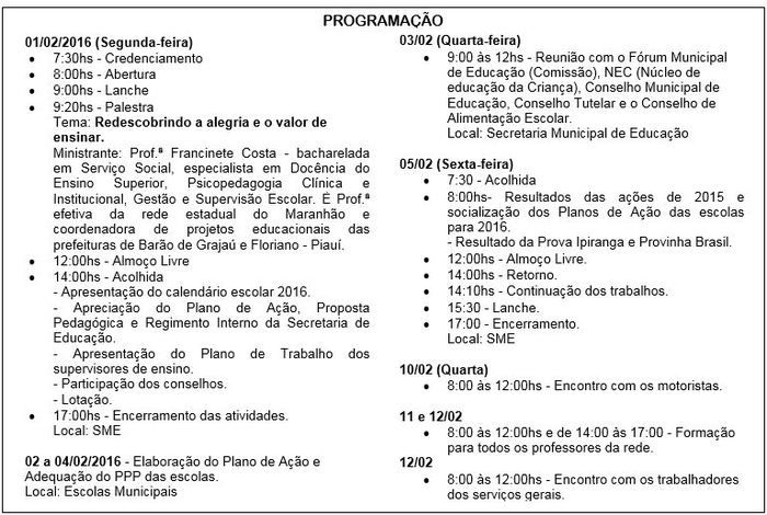 Secretaria Municipal de Educação Irá Realizar  I Jornada Pedagógica - Imagem 2