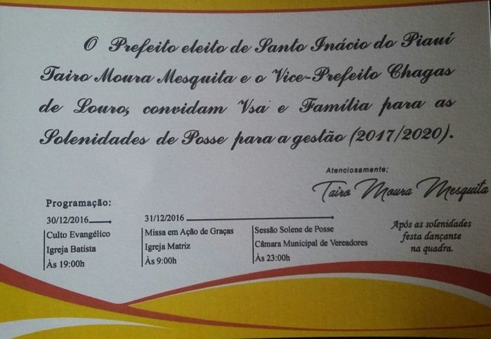 Definida programação da posse do prefeito eleito de Santo Inácio - Imagem 1