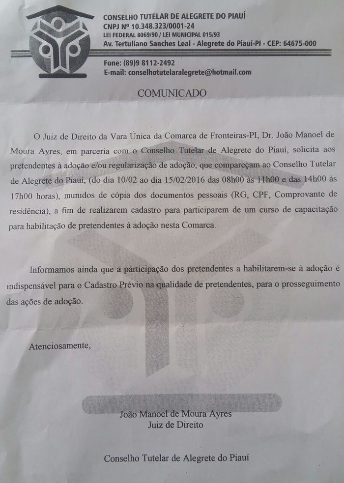 Conselho Tutelar convoca pretendes à adoção para regularização - Imagem 1