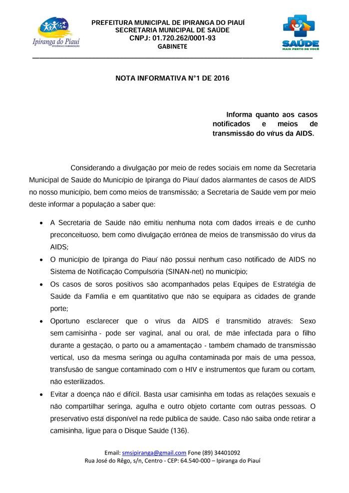 Secretaria Municipal de Ipiranga Publica Nota Informativa - Imagem 1