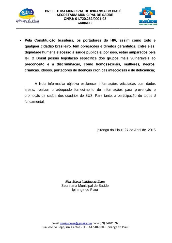 Secretaria Municipal de Ipiranga Publica Nota Informativa - Imagem 2