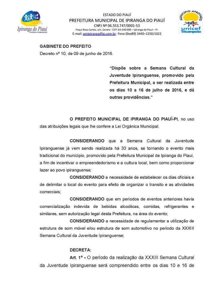 Prefeito Publica Decreto Regulamentador da Semana da Juventude - Imagem 1