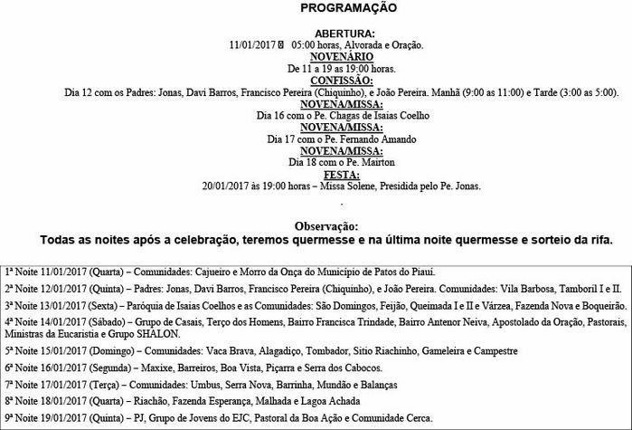 Comunidade divulda a programação 2017 do Padroeiro São Sebastião - Imagem 2