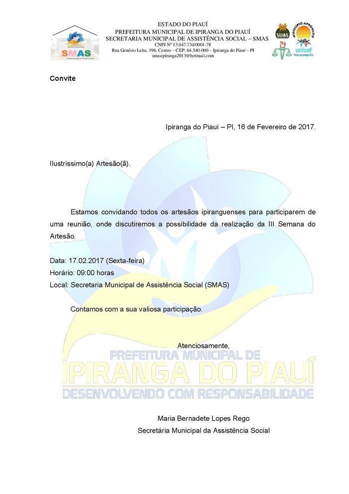 Convite Para o Planejamento da III Semana do Artesão  - Imagem 1