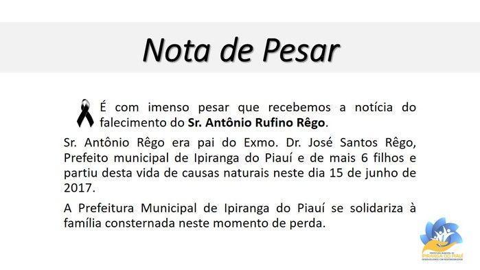 Nota de Pesar Pelo Falecimento do Senhor Antônio Rufino Rêgo - Imagem 1
