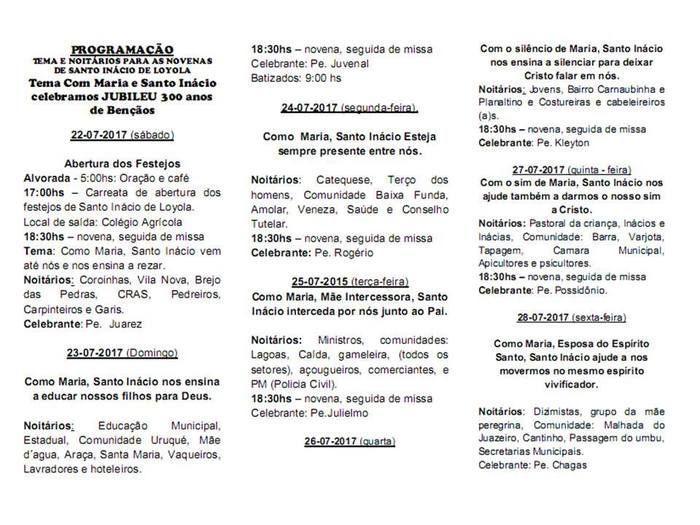Veja programação religiosa dos festejos de Santo Inácio  - Imagem 2