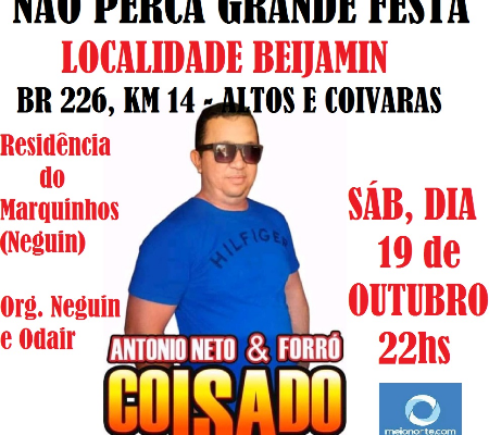 Não Perca! Grande Festa na Localidade Beijamin, sábado dia 19 